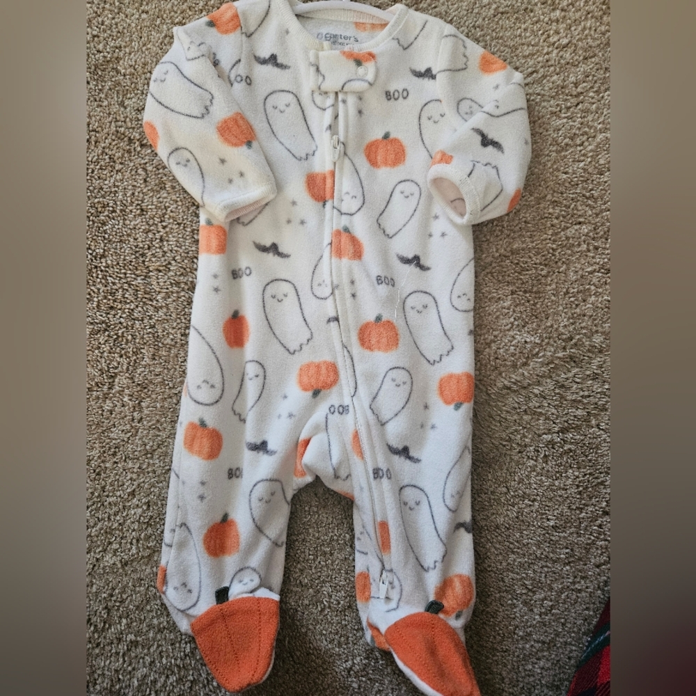 Carter's White and Orange Ghost Print Footie